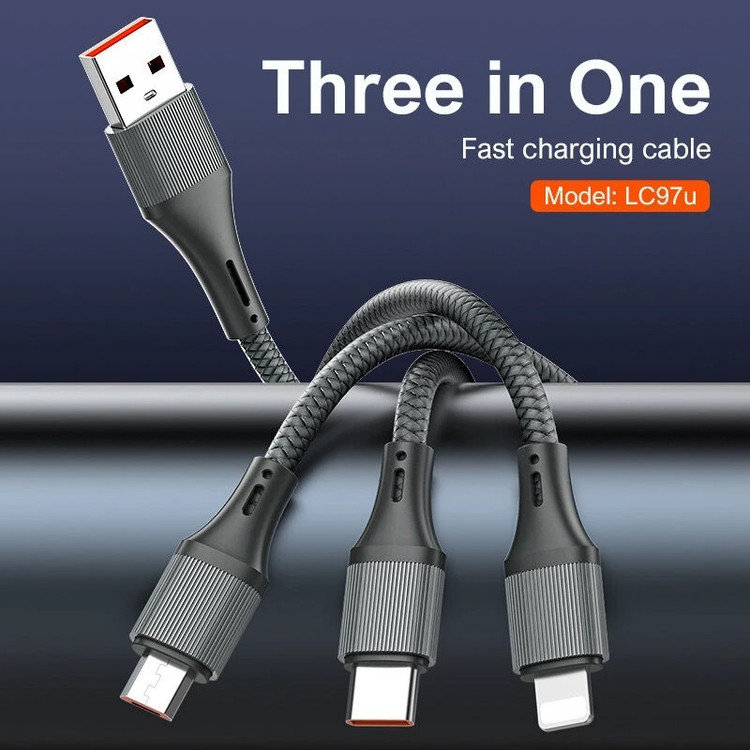 کابل تبدیل USB به USB-C / microUSB / لایتنینگ الدینیو مدل 3IN1 LC97u طول 1.2 متر