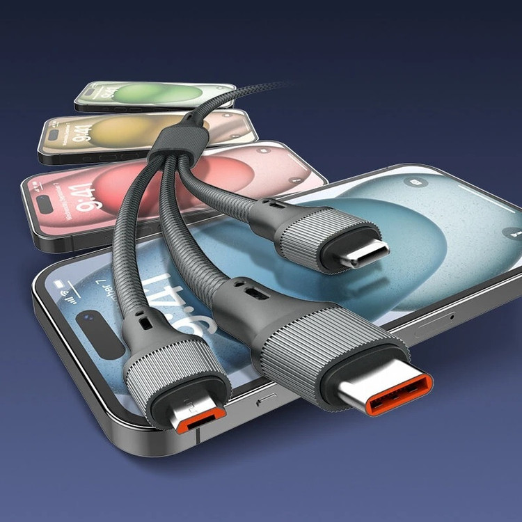 کابل تبدیل USB به USB-C / microUSB / لایتنینگ الدینیو مدل 3IN1 LC97u طول 1.2 متر