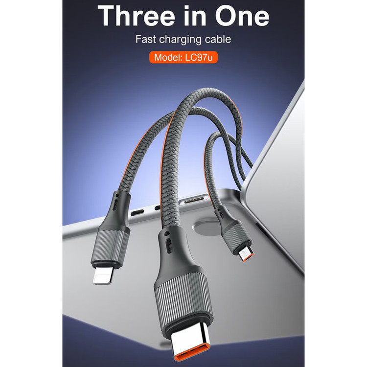 کابل تبدیل USB به USB-C / microUSB / لایتنینگ الدینیو مدل 3IN1 LC97u طول 1.2 متر