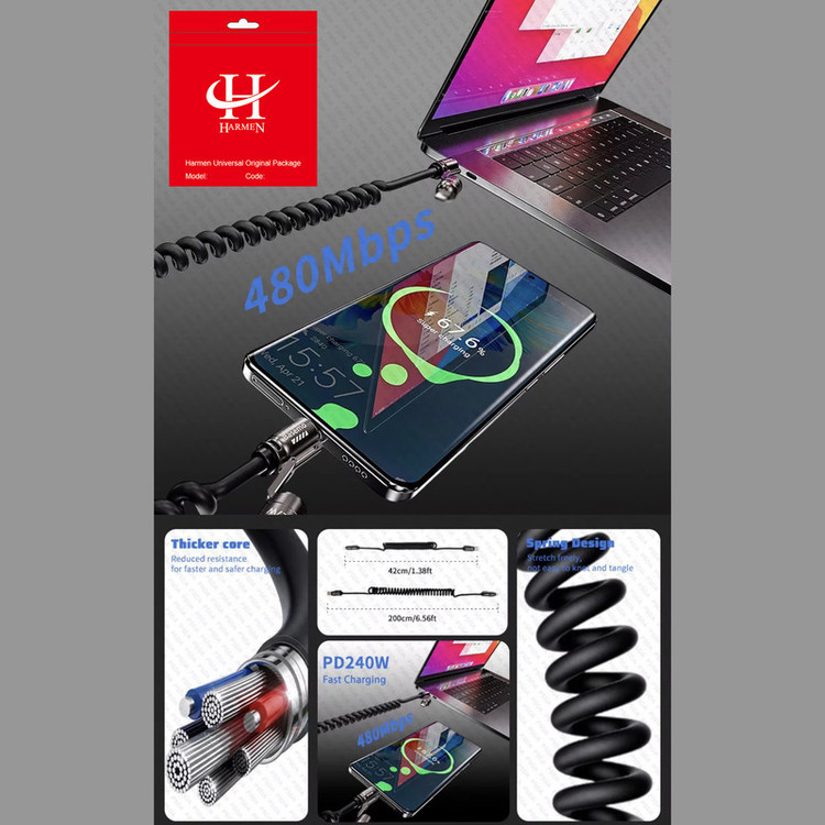 کابل تبدیل USB/USB-C به لایتنینگ/USB-C هارمن مدل SUPERFAST65W 4IN1 طول 1.5 متر