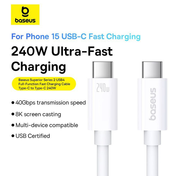 کابل USB-C بیسوس مدل Superior Series 2 240W طول 1 متر