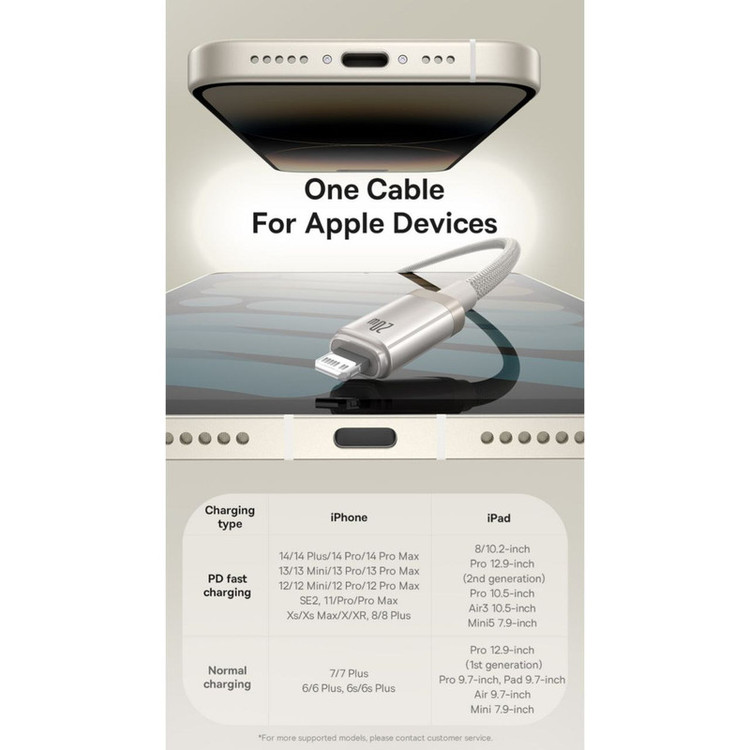 کابل تبدیل USB-C به لایتنینگ بیسوس مدل Titanium Series 20W طول 2 متر