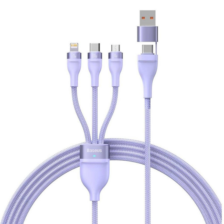 کابل تبدیل USB/USB-C به USB-C / microUSB / لایتنینگ بیسوس مدل Flash Series II CB000003 100W طول 1.2 متر