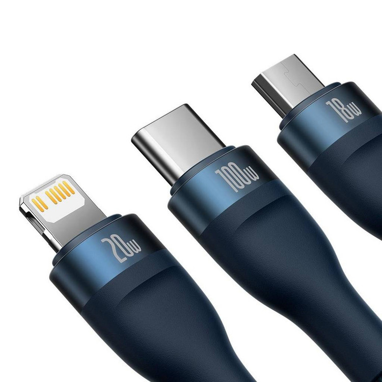 کابل تبدیل USB/USB-C به USB-C / microUSB / لایتنینگ بیسوس مدل Flash Series II CB000003 100W طول 1.2 متر