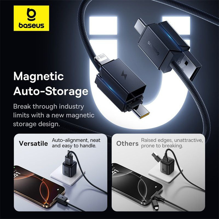 کابل تبدیل USB-C/USB به USB-C/لایتنیگ بیسوس مدل Versatile 60W طول 2 متر