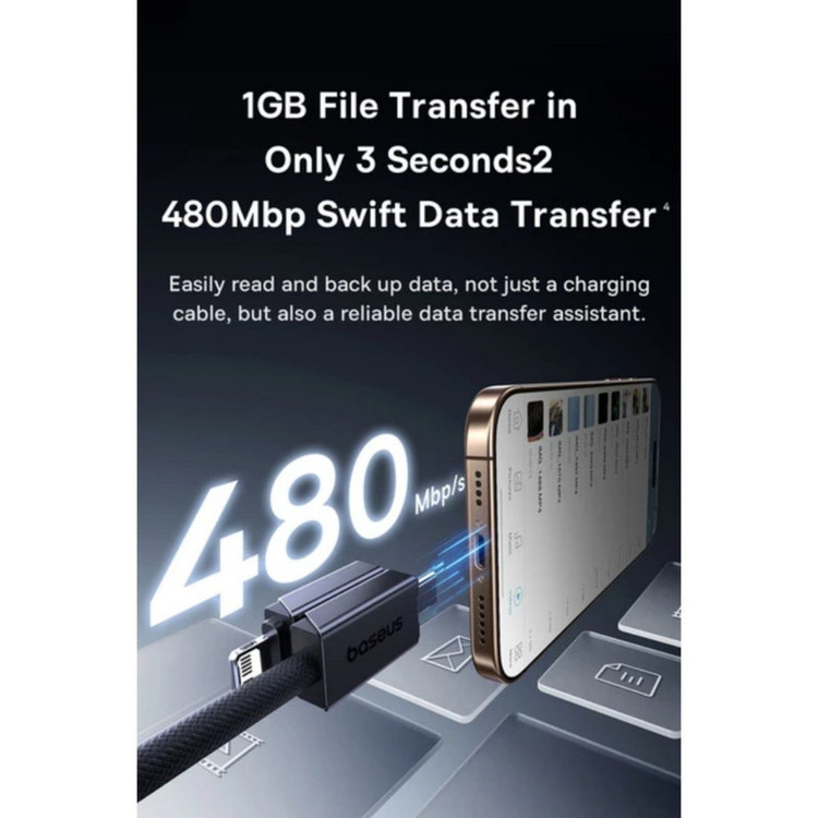 کابل تبدیل USB-C/USB به USB-C/لایتنیگ بیسوس مدل Versatile 60W طول 2 متر