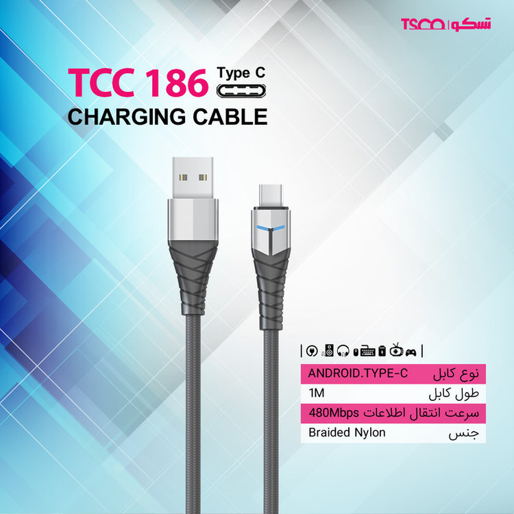 کابل تبدیل USB به USB-C تسکو مدل CC186 طول 1 متر
