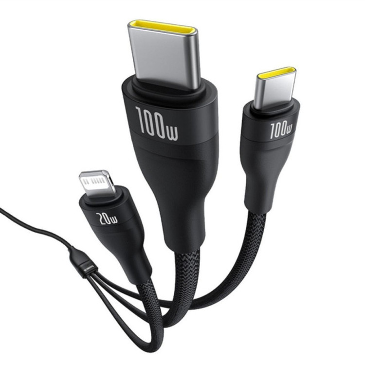 کابل تبدیل USB-C به لایتنینگ/USB-C بیسوس مدل Flash Series 3 100W طول 1.5 متر