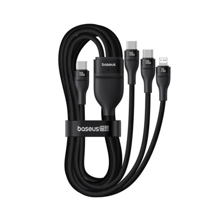 کابل تبدیل USB-C به لایتنینگ/USB-C بیسوس مدل Flash Series 3 100W طول 1.5 متر