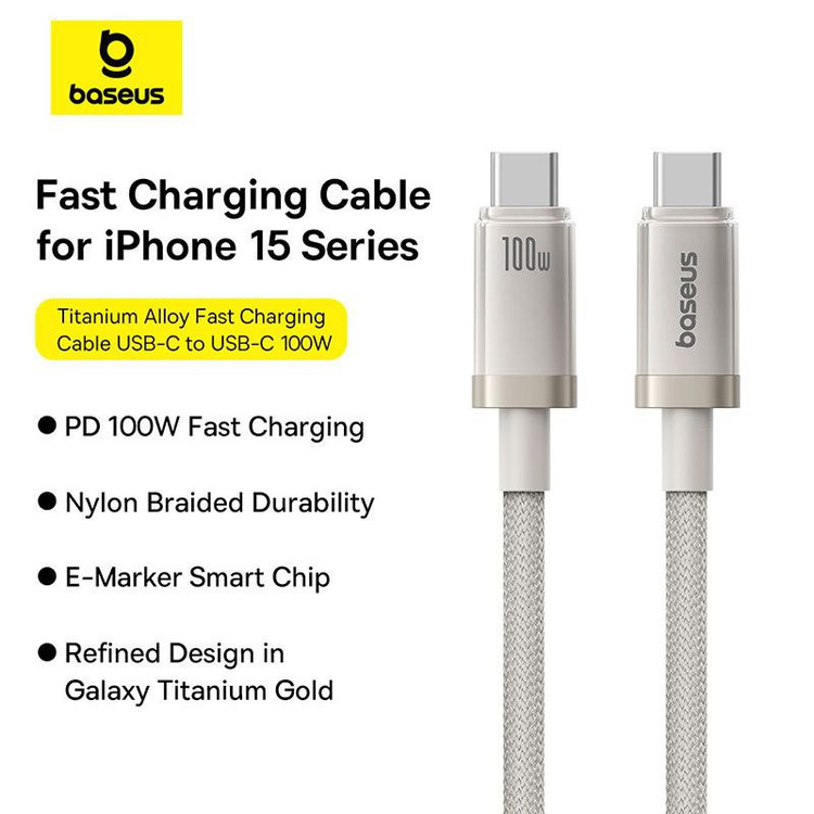 کابل تبدیل USB-C بیسوس مدل Titanium Series 100W طول 1 متر