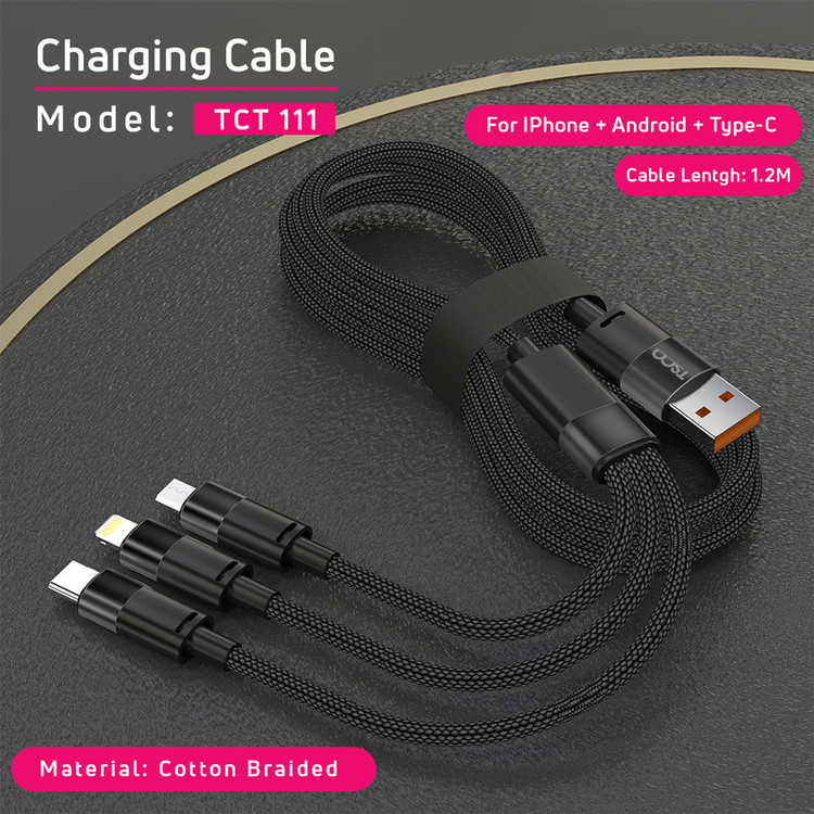 کابل تبدیل USB به USB-C | microUSB | لایتنینگ تسکو مدل TCT 111 طول 1.2 متر