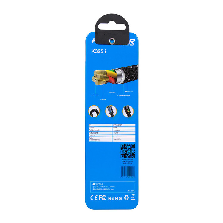 کابل تبدیل USB به لایتنینگ کینگ استار مدل K325i طول 1 متر
