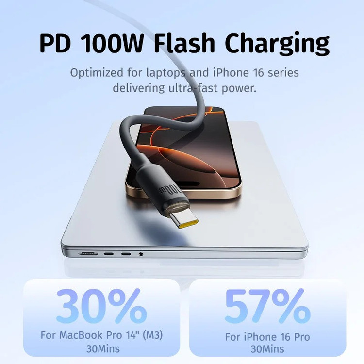 کابل USB-C بیسوس مدل Silicone Pro Magnetic 100W طول 1 متر