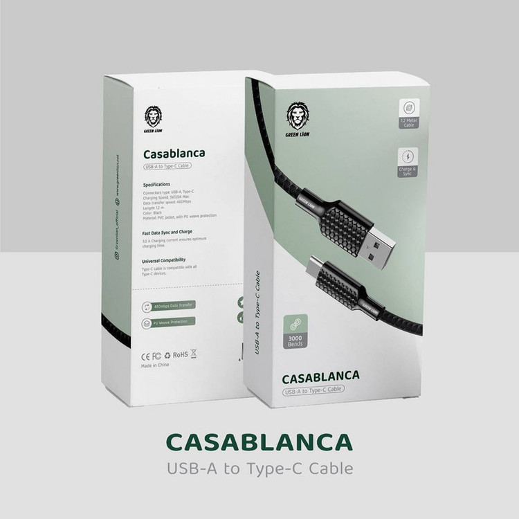 کابل تبدیل USB به USB-C گرین لاین مدل CASABLANCA طول 1.2 متر