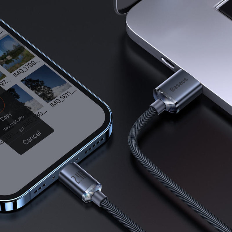 کابل تبدیل USB به لایتنینگ باسئوس مدل Crystal Shine طول 2 متر