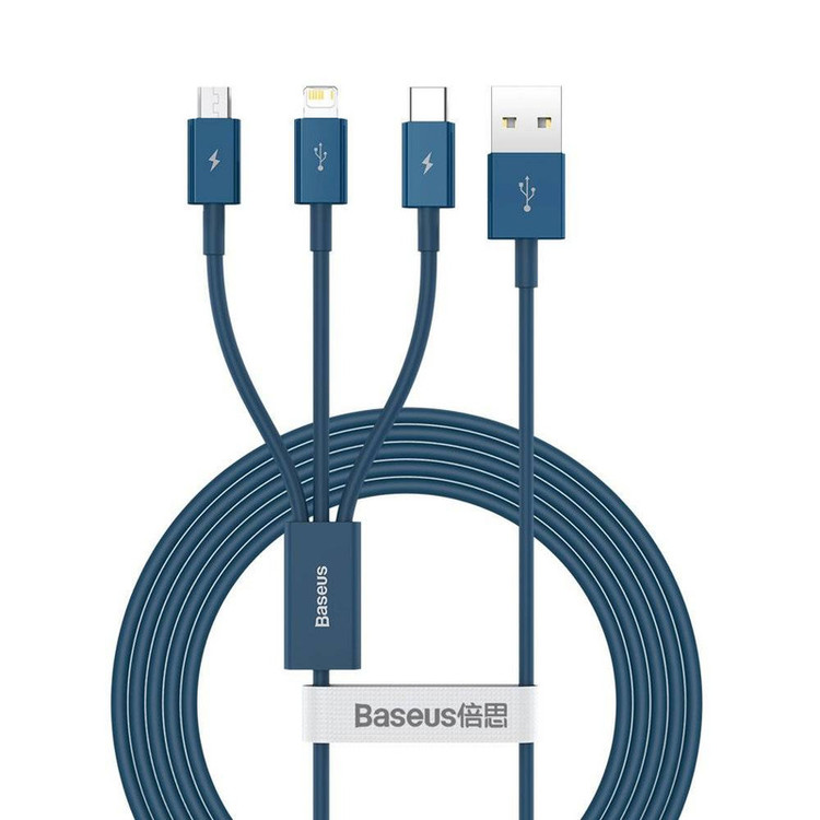 کابل تبدیل USB به microUSB / لایتنینگ / USB-C باسئوس مدل Superior Series طول 1.5 متر
