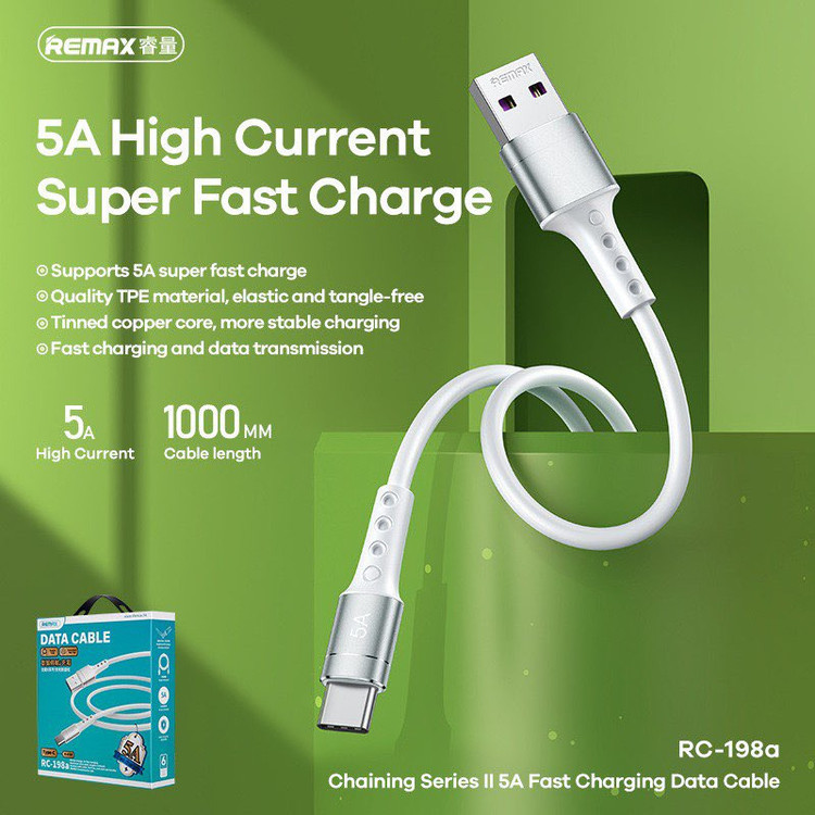 کابل تبدیل USB به USB-C ریمکس مدل RC-198a 5A طول 1 متر
