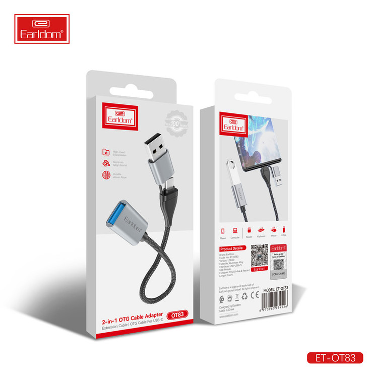 مبدل OTG USB به USB-C / USB ارلدام مدل 2IN1 OT83