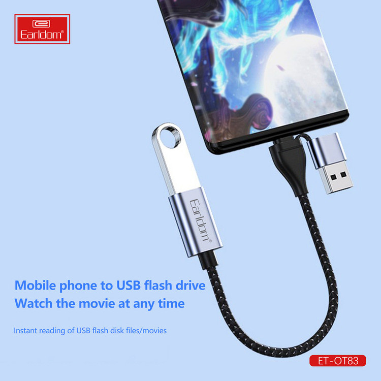 مبدل OTG USB به USB-C / USB ارلدام مدل 2IN1 OT83