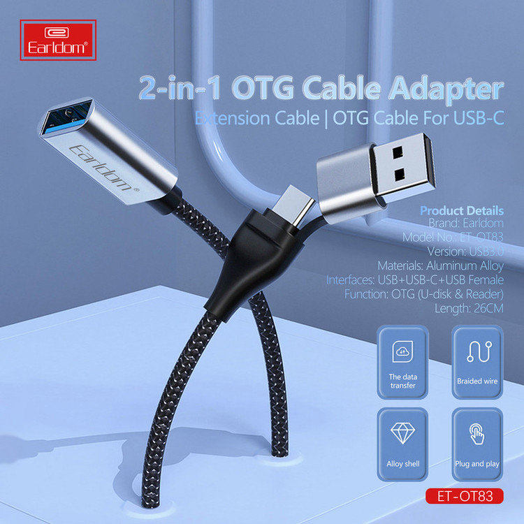 مبدل OTG USB به USB-C / USB ارلدام مدل 2IN1 OT83