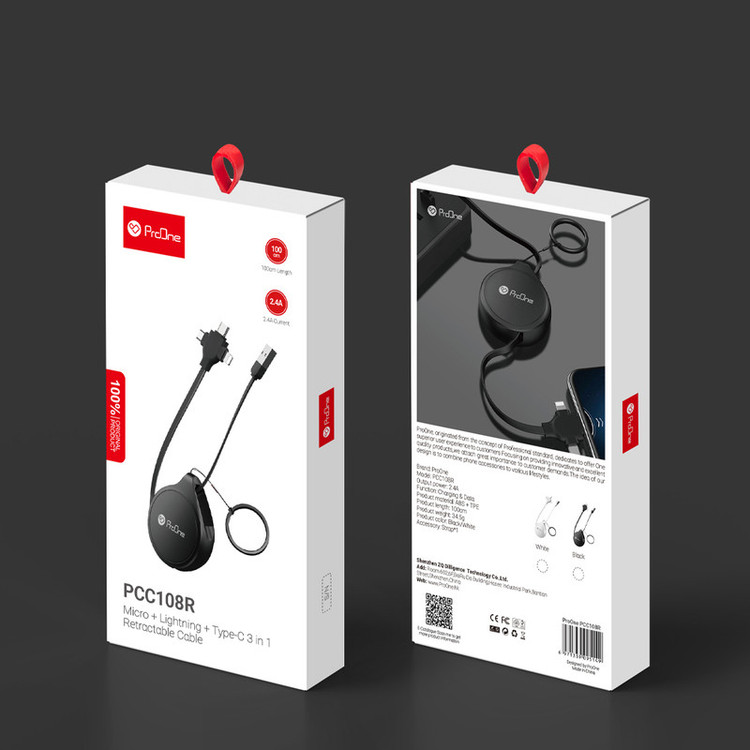 کابل تبدیل USB به USB-C / microUSB / لایتنینگ پرووان مدل PCC108R طول 1 متر