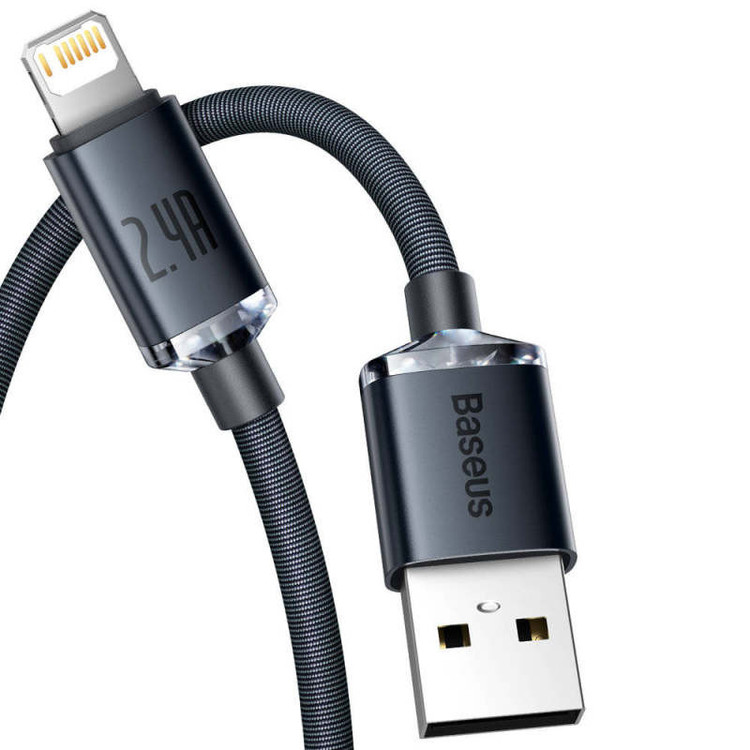 کابل تبدیل USB به لایتنینگ باسئوس مدل Crystal Shine طول 1.2 متر
