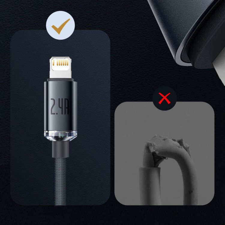کابل تبدیل USB به لایتنینگ باسئوس مدل Crystal Shine طول 1.2 متر