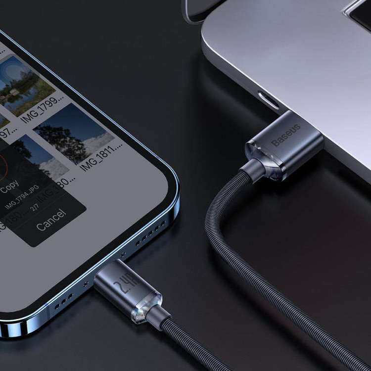 کابل تبدیل USB به لایتنینگ باسئوس مدل Crystal Shine طول 1.2 متر