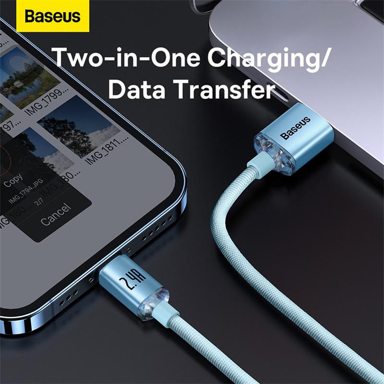 کابل تبدیل USB به لایتنینگ باسئوس مدل Crystal Shine طول 1.2 متر