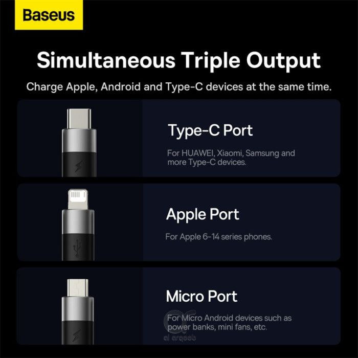 کابل تبدیل USB به لایتنینگ/USB-C/microUSB باسئوس مدل Star Speed طول 1.2 متر