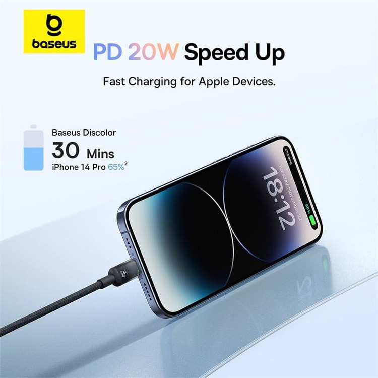 کابل تبدیل USB-C به لایتنینگ بیسوس مدل Discolor Series 20W طول 2 متر