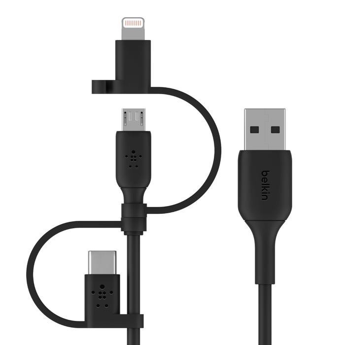 کابل تبدیل USB به USB-C/ لایتنینگ/ MicroUSB بلکین مدل CAC001bt1MBK طول 1 متر