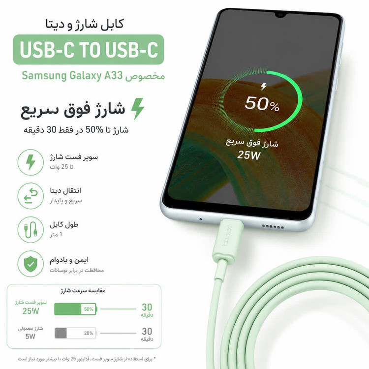 کابل USB-C توکی مدل A33 با طول 1 متر