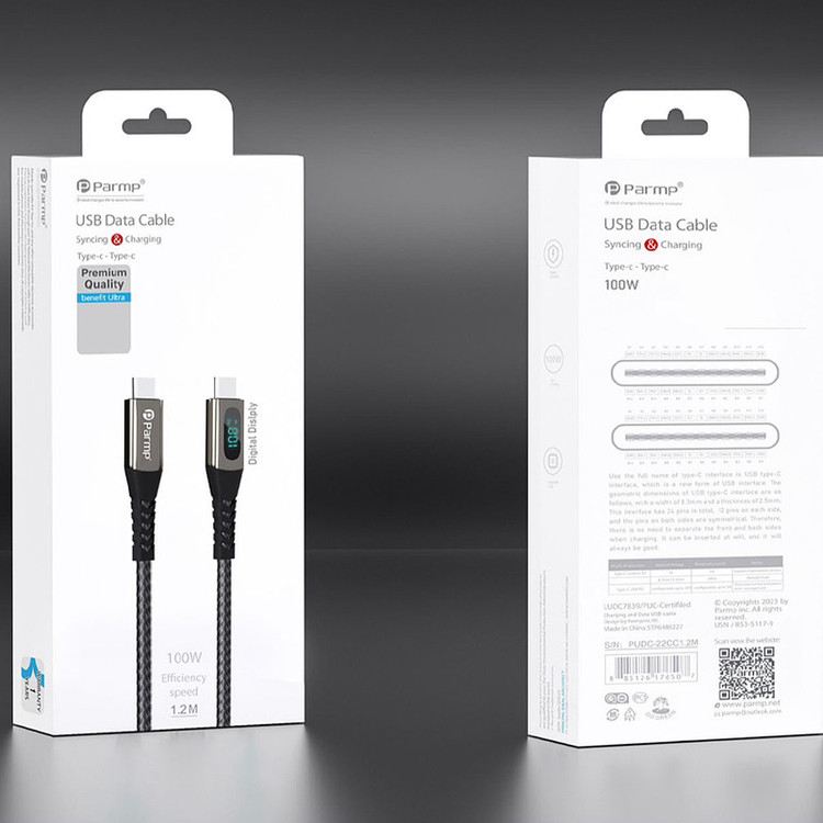 کابل USB-C پارمپ مدل PUDC-22CC1.2M 100W طول 1.2 متر