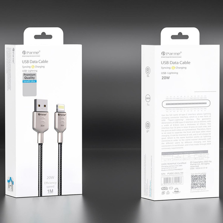 کابل تبدیل USB به لایتنینگ پارمپ مدل PUDC-24AL1M 20W طول 1 متر