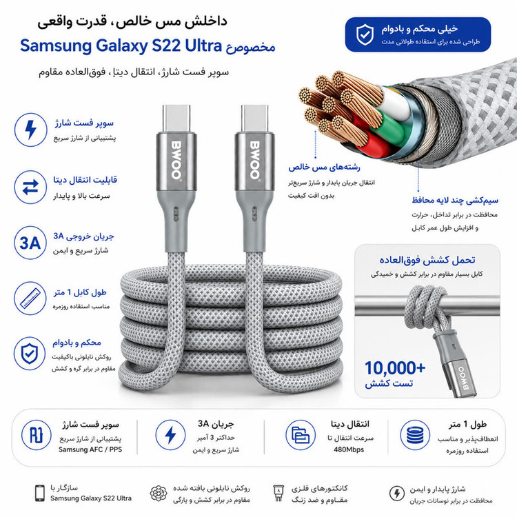 کابل USB-C بوو مدل مگنتی-S22-Ultra طول 1متر
