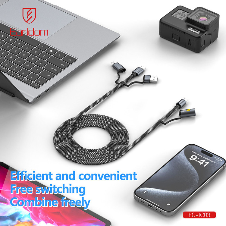 کابل تبدیل USB / USB-C به USB-C / لایتنینگ ارلدام مدل 6IN1 IC03 طول 1.2 متر