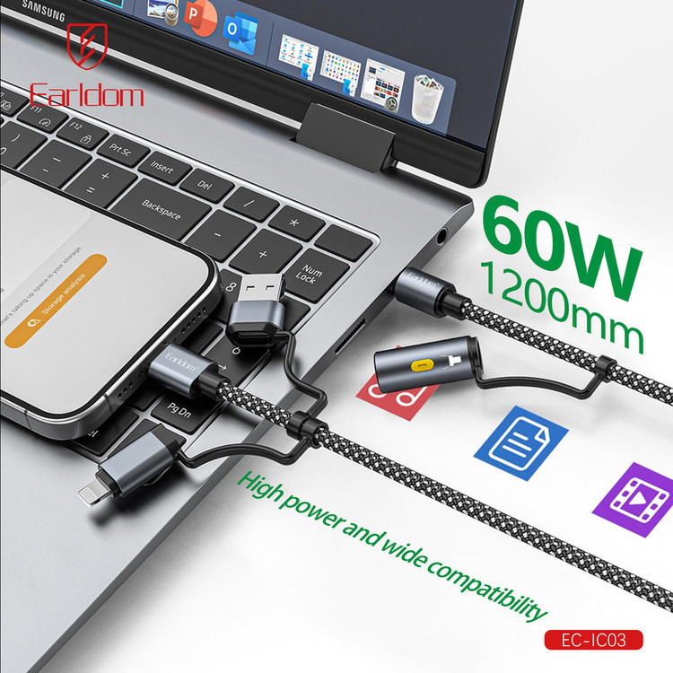 کابل تبدیل USB / USB-C به USB-C / لایتنینگ ارلدام مدل 6IN1 IC03 طول 1.2 متر