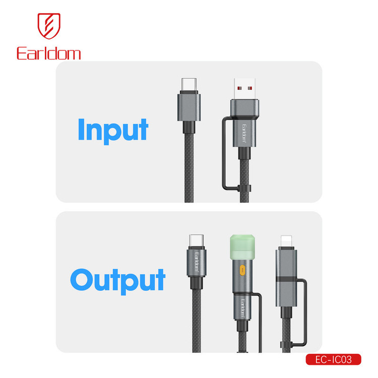 کابل تبدیل USB / USB-C به USB-C / لایتنینگ ارلدام مدل 6IN1 IC03 طول 1.2 متر