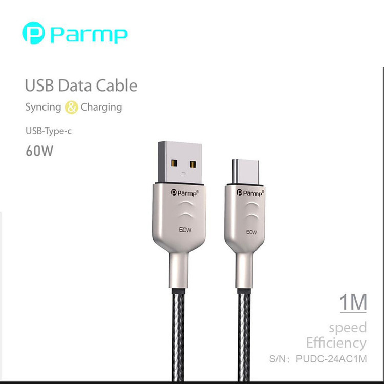 کابل تبدیل USB به USB-C پارمپ مدل PUDC-24AC1M 60W طول 1 متر