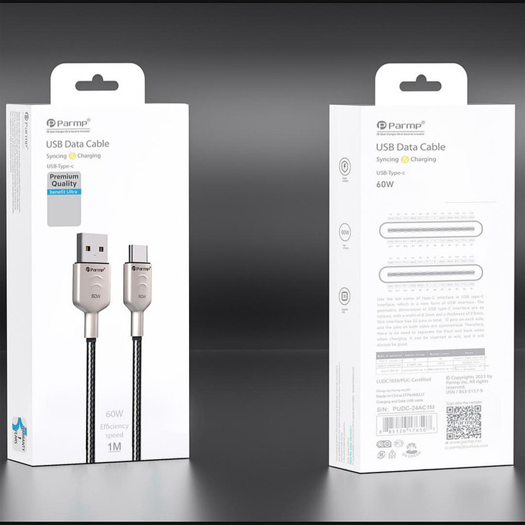 کابل تبدیل USB به USB-C پارمپ مدل PUDC-24AC1M 60W طول 1 متر