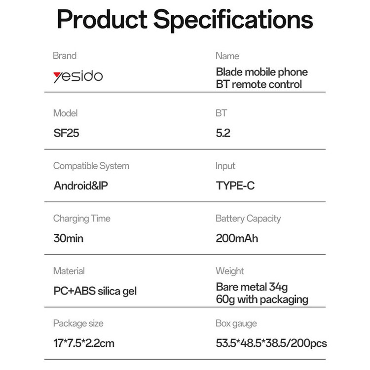 ریموت کنترل بلوتوثی یسیدو مدل SF25