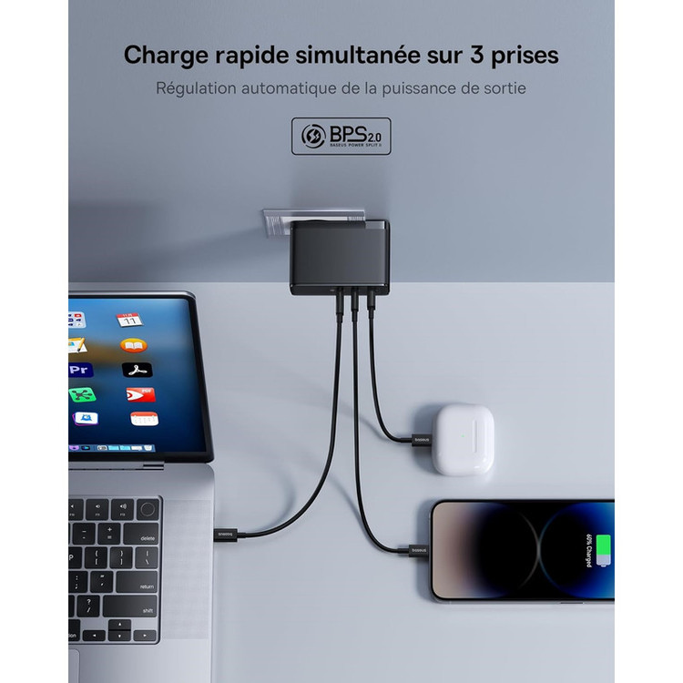شارژر دیواری 160 وات بیسوس مدل GaN5 Pro 2C+U به همراه کابل تبدیل USB-C