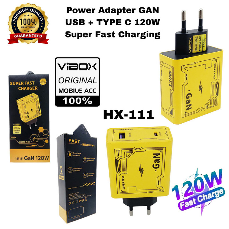 شارژر دیواری 120 وات مدل HX111-A+C به همراه کابل تبدیل USB / USB-C به لایتنینگ / USB-C