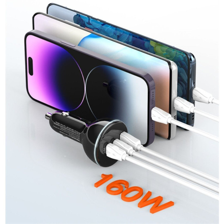 شارژر فندکی 160 وات الدینیو مدل C102 به همراه کابل usb-C