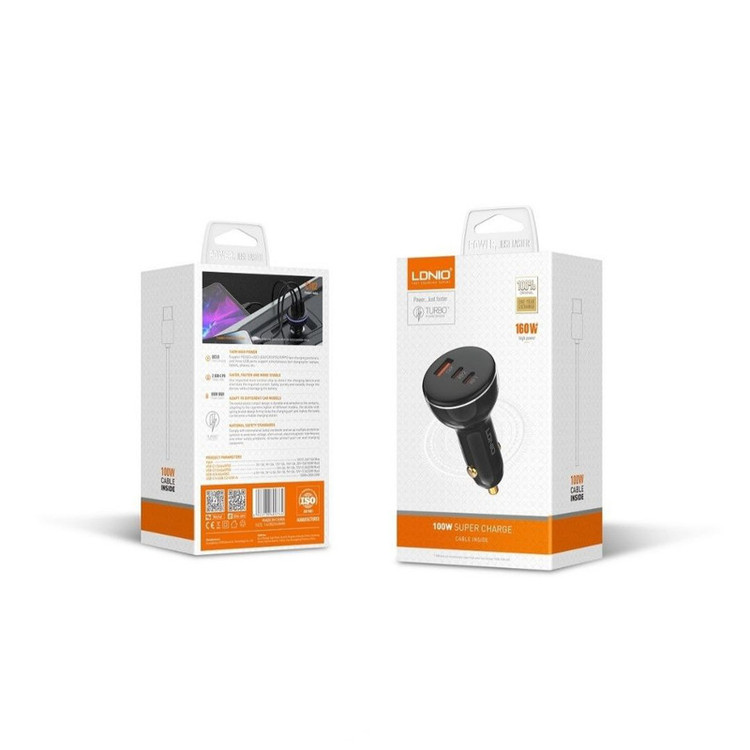 شارژر فندکی 160 وات الدینیو مدل C102 به همراه کابل usb-C