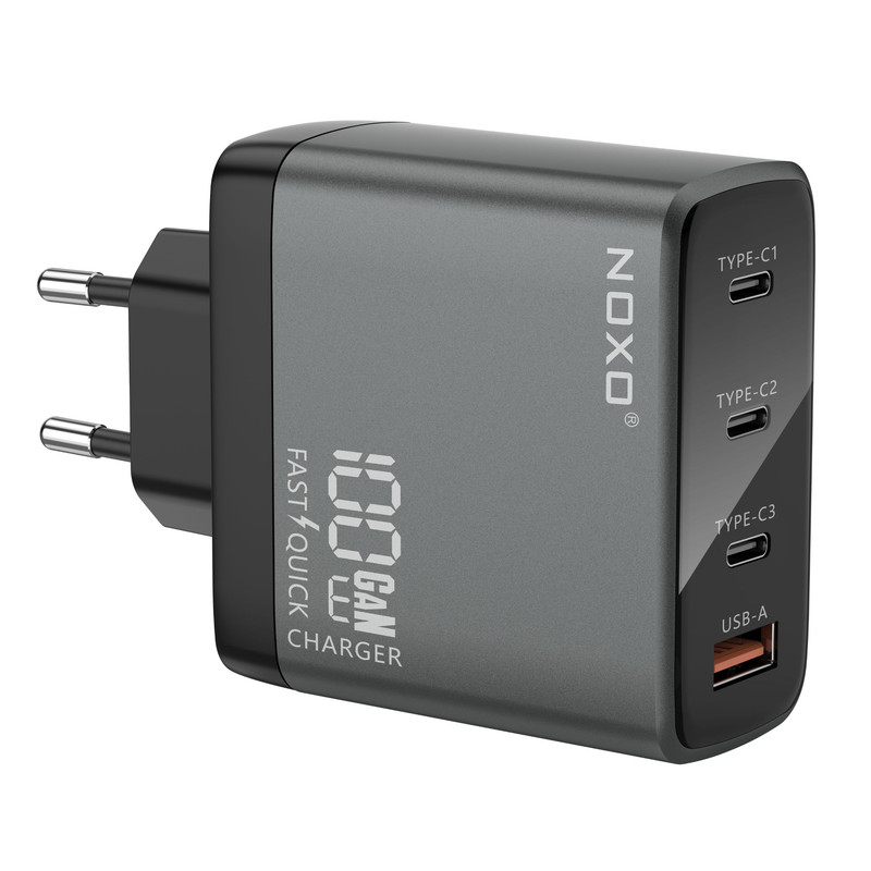 شارژر دیواری 100 وات با 4 پورت خروجی USB-C و USB-A نوکسو مدل CHN-P-3