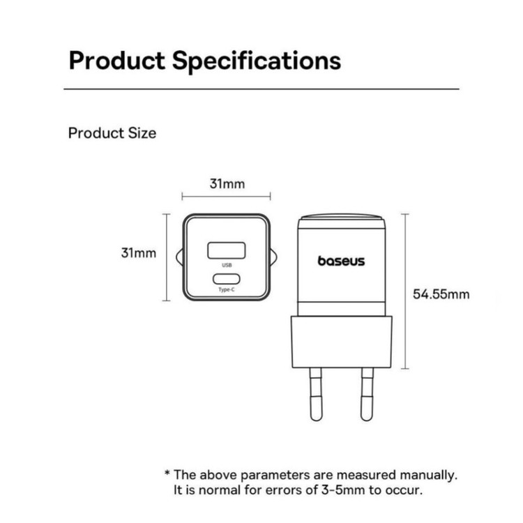 شارژر دیواری 30 وات بیسوس مدل Palm 30W به همراه کابل USB-C