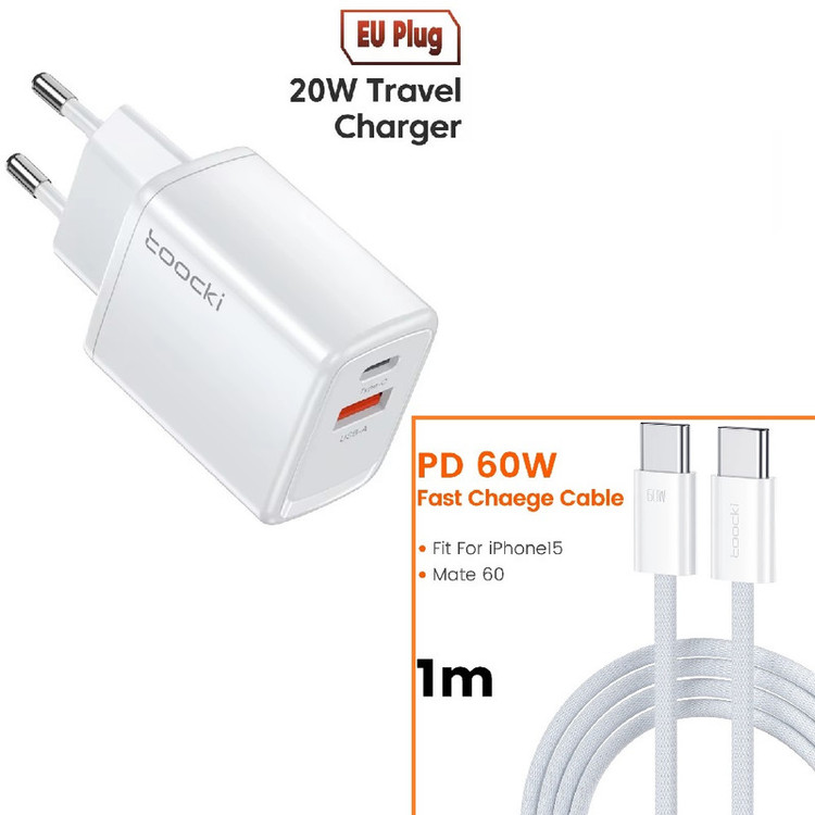 شارژر دیواری 20 وات توکی دو پورت مدل JT-P20F به همراه کابل USB-C