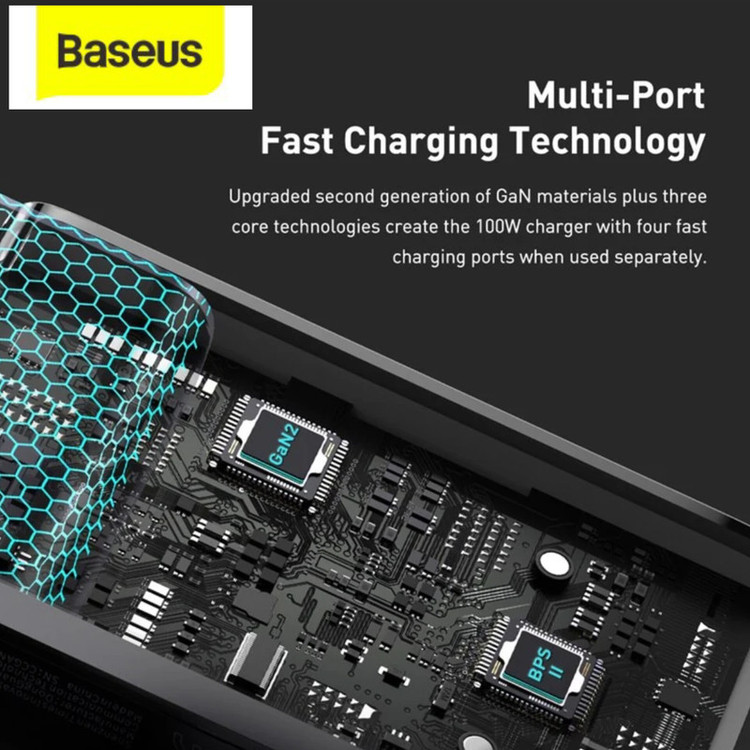 شارژر دیواری 100 وات 4 پورت بیسوس مدل GaN2 Pro به همراه کابل USB-C